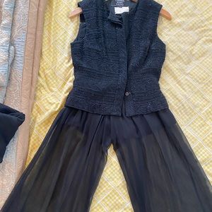 Stunning 2 pc outfit w beaded top and sheer  flared pants by Carmen Marc Valvo